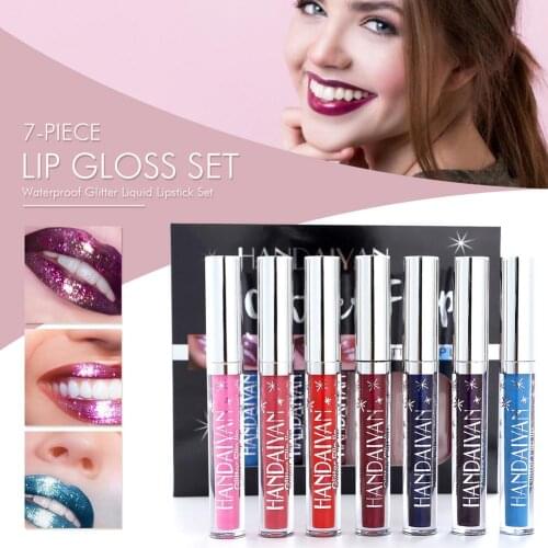 7Pcs Matte to Glitter Liquid Lipstick Set Red Glitter Glossy Lipstick Long Lasting Lips Kit Gold Brown Pink Waterproof for Women