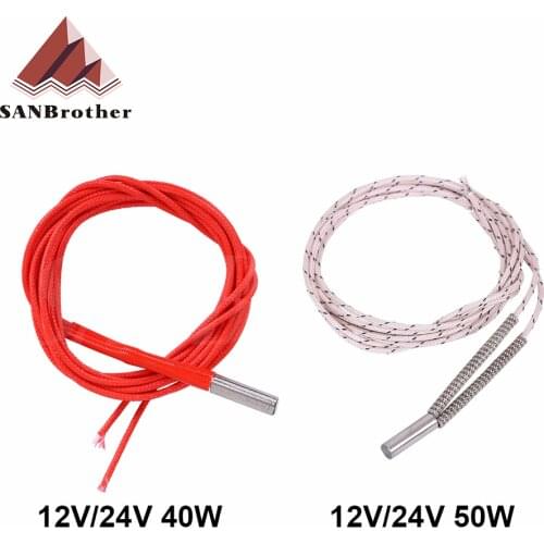 12V/24V 40W 50W Ceramic Cartridge Heater 6*20mm 1M /2M Cable 3D Printer Print Head HotEnd Extrusion parts Heating Tube element