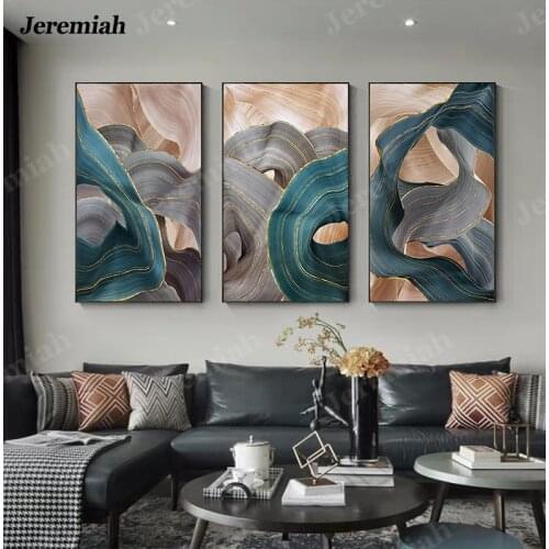 Home Living Room Decoration Wall Painting Blue Gray Purple and Gold Line Poster HD Printing Abstract Nordic Modern Canvas Mural