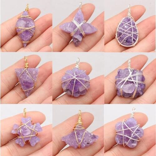 Natural Gem Amethyst Winding Gold Wire Silver Wire Pendant Handmade Crafts DIY Necklace Bracelet Jewelry Romantic Gift Making