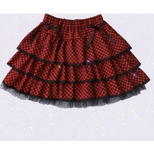 New Japanese Harajuku Preppy Style Girls Red Plaid High Waist Skirts Hot Girl Punk Rock Sweet Lolita Mini Kawaii Cake Skirts