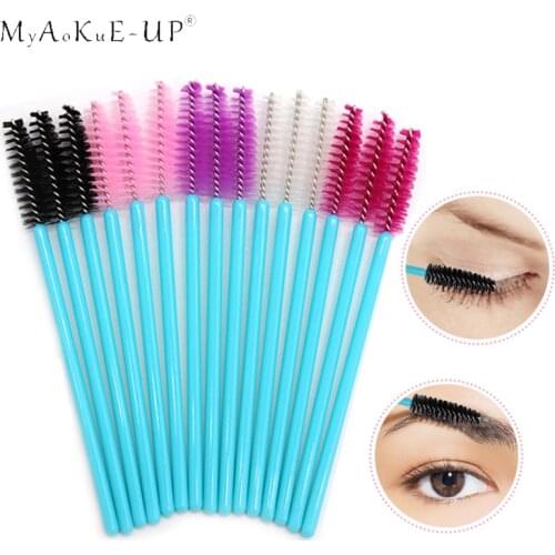 50pcs/lot Disposable Nylon Brushes Mascara Wand Applicator Blue Eyelash Brush For Eyelash Extension Makeup Tools