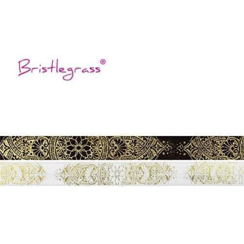 BRISTLEGRASS Wholesale 50 Yard 5/8" 15mm Lotus Flower Vine Foil Print Fold Over Elastics FOE Spandex Bands Headband Dress Sewing