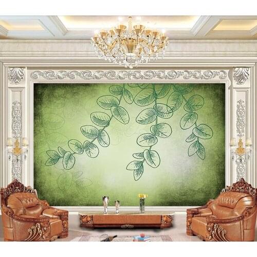 Custom wallpaper Simple green leaf sitting room background wall