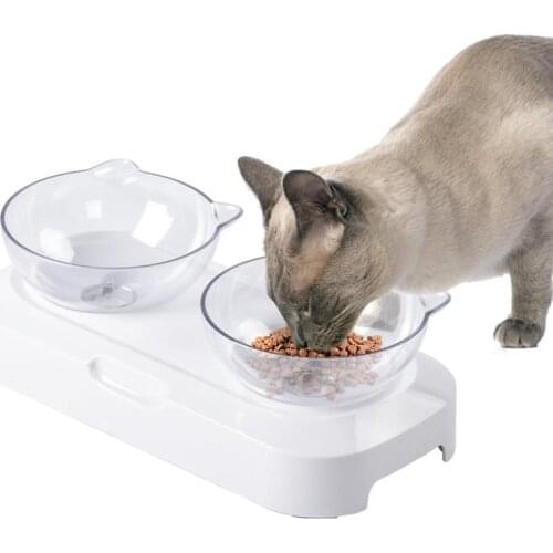 Pet Cat Bowl Dual-use Transparent Bowls Protect Cervical Vertebra Tilt Mouth Drinking Water Food Storage Bowl For Dogs Cats