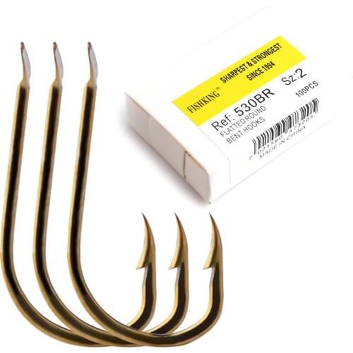 100pcs/pack 530BR Fishing Hook 1#-10# single hook High Qulity Flattde Round Best Hooks Gold color Single Treble Hooks