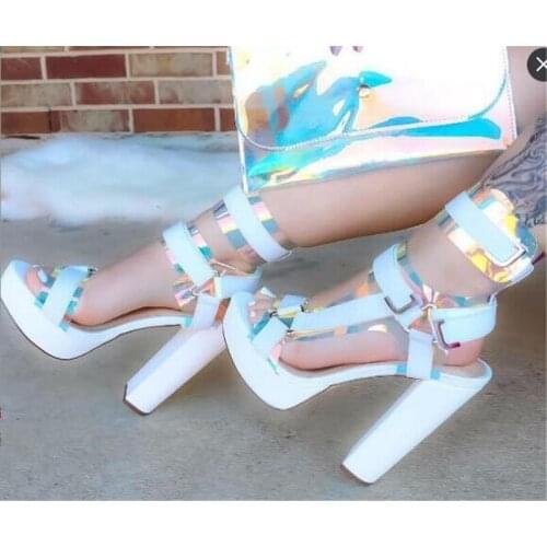 Summer Newest Fashion Women Open Toe Suede Leather Chunky Heel Sandals High Platform Buckle Wrap High Heel Sandals Dress Heels