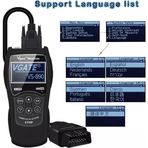 Vgate VS890 Code Reader Scan Tool OBD2 Scanner OBD 2 OBD2 Car Diagnostic Auto OBD Scanner Tool OBDII + CAN DTCS PK ELM327 V1.5