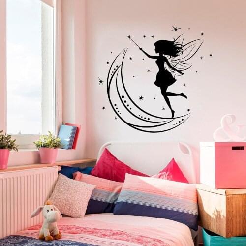 Fairy Wall Decal Moon Stars Cartoon Magic Wand Vinyl Sticker Home Room Beautiful Baby Kids Nursery Art Decor Children Mural G679