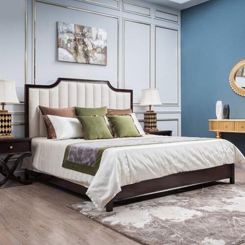 Modern American solid wood bed light luxury master bedroom simple European bed soft bed simple wedding bed 1.8m princess bed