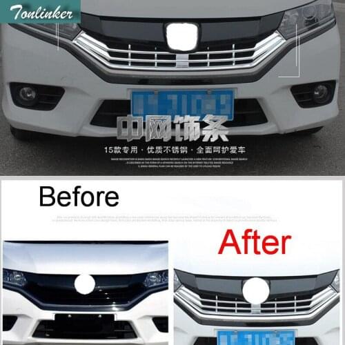 Tonlinker 1 PCS Car DIY ABS Chrome the front grille light box cover case Stickers for 2015-16 new HONDA GERIZ CITY accessories
