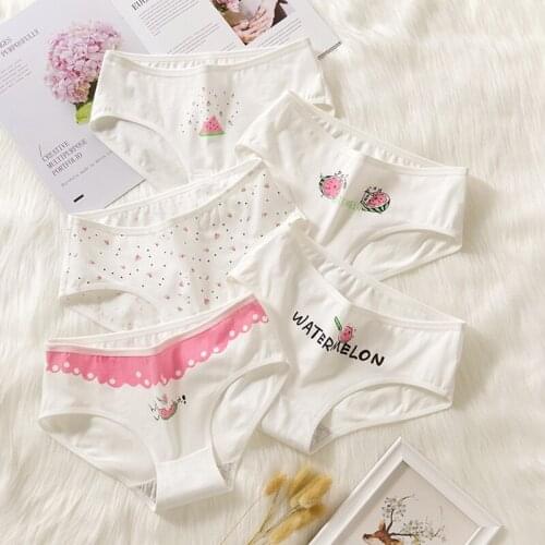 Pure Cotton Girls Panties Cute Watermelon Cartoon Lady Underwear Woman Underpants Female White Panty Student Plus Size Briefs