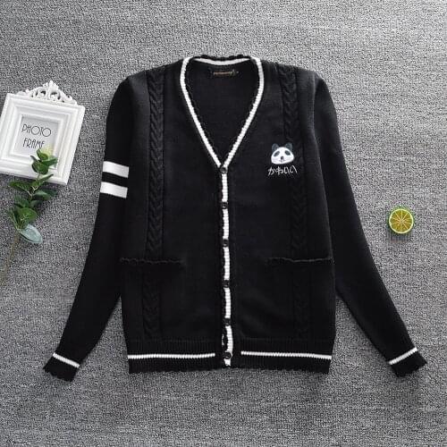 Cute panda embroidery Knit cardigan sweater Cartoon japan Women girls uniform sweater
