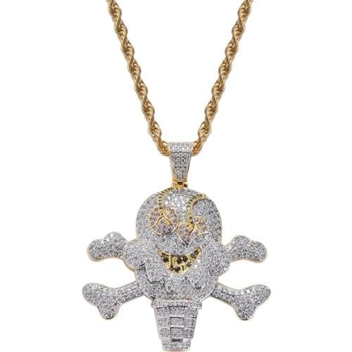 Hip Hop Skull Jewelry Iced Out Pirate Ice Cream Pendants Necklace For Men Rapper Jewelry Drop Shipping