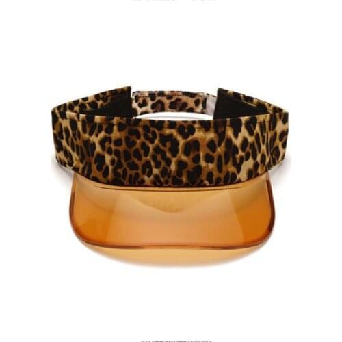 Ladies Women Empty Top Vintage Leopard Baseball Cap Vacation Outdoor Transparent PVC Panel Wide Brim Adjustable Beach Sun Hat