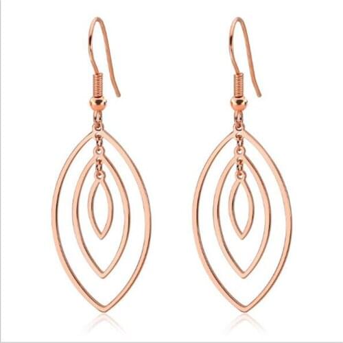 2019 Stainless Steel Earrings For Women Rose Gold Leaves Water Drop Earrings Hanging Dangle Earrings modern Jewelry Party Gifts