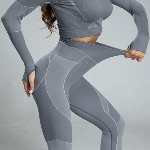 Women Seamless Workout Yoga Sets Sport Fitness Gym Wear Running Clothes Breathable Leggings Pants Long Sleeve Shirts Suits NT005