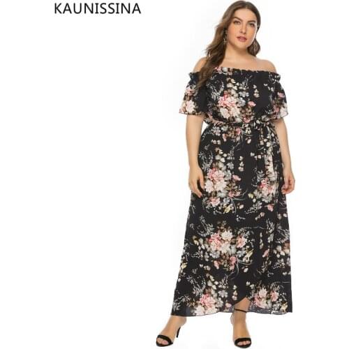 Women Plus Size Dresses Fashion Off Shoulder Sexy Floral Dress Party Gown Rob Bohemia Flower Beach Sundress XL-5XL Sizes