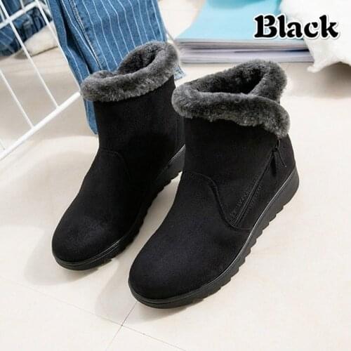 Winter Warm Ladies Boots Plush Female Ankle Boots Snow Boots Short Slip On Flat Casual Boots Female Zipper Comfort Shoes