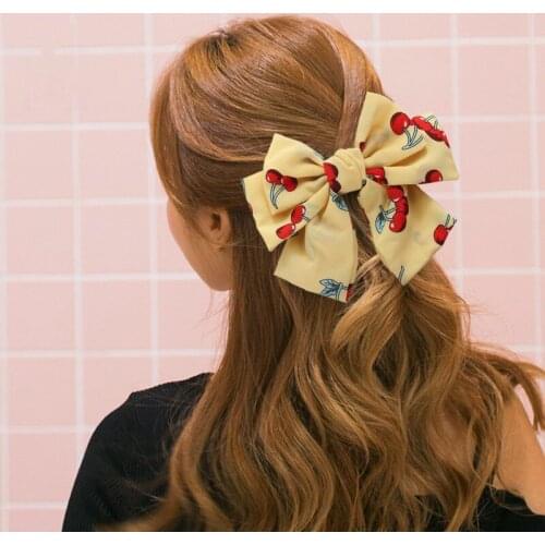 1PC Fashion Large Barrette Bows For Women Girl Hair Clip Satin Hairpins Lady Fruit Cherry Hair Clip Headdress Hair Accessories