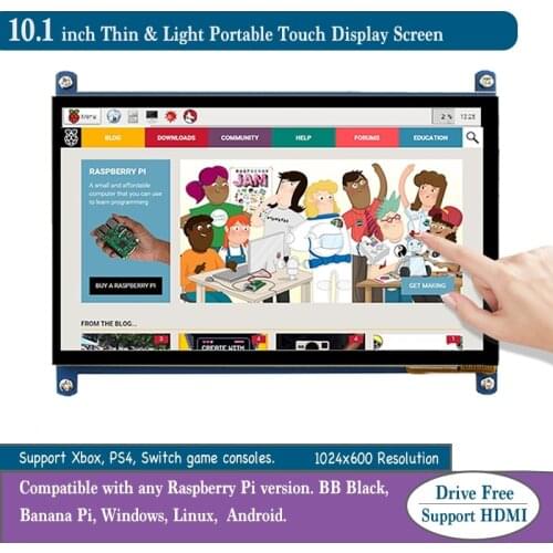 10.1 inch HD 1024x600 IPS Touch Screen LCD Display Monitor HDMI - (Supports Raspberry Pi BB Black, Banana Pi Windows 10 8 7)