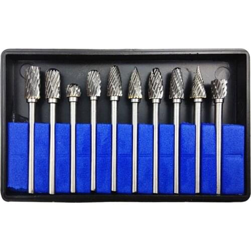 10Pcs 1/8" Shank Tungsten Carbide Milling Cutter Rotary brocas com escareador hss steel cone drill set diamond drill 10mm