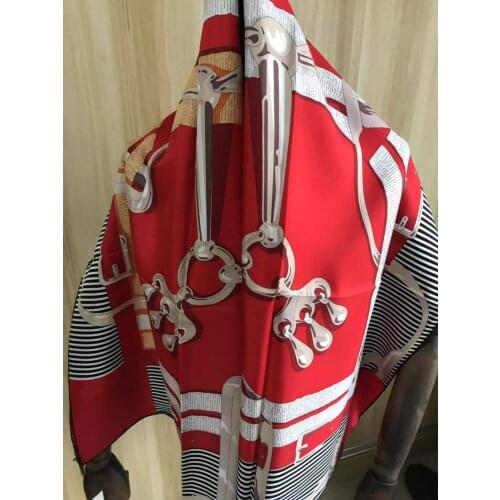 2021 new arrival spring summer red chain 100% silk scarf twill hand made roll 140*140 cm shawl wrap beach scarf for women lady