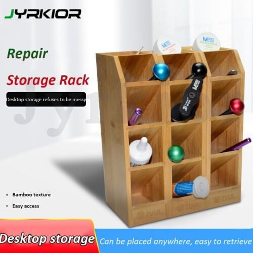 2UUL Bamboo Tool Storage Rack Multifunctional Storage Box Wooden Desktop Organizer Tweezer Screwdriver Phone Repair Tool Holder