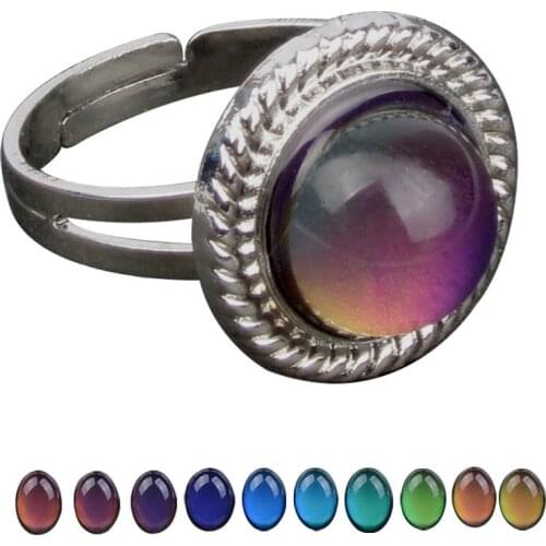 Wholesale 30pcs Lot Vintage Retro Color Change Mood Tracker Ring Emotion Feeling Changeable Temperature Control Rings For Women