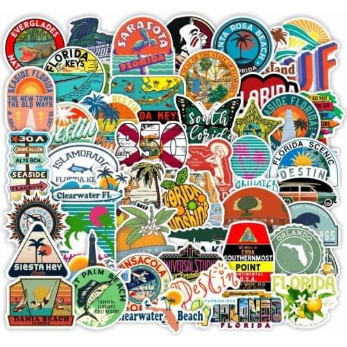 TD ZW 50Pcs Florida, U.S. Stickers For Suitcase Skateboard Laptop Luggage Fridge Phone Car Styling DIY Decal Pegatinas