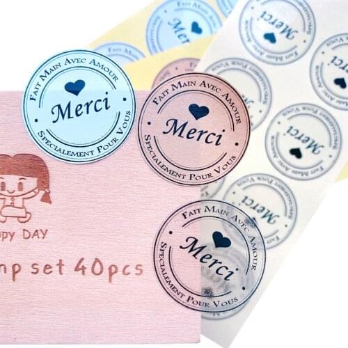 500pcs French Thank You Sticker with black heart Handmade Christmas Stationery Decoration Sealing Label Sticker