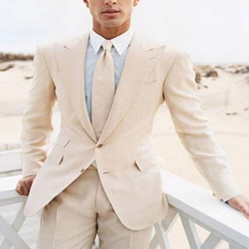 Beige Groom Wedding Tuxedo for Dinner Party Two Pieces Slim Fit Men Suits Peaked Lapel Casual Male Fashion Jacket with Pants