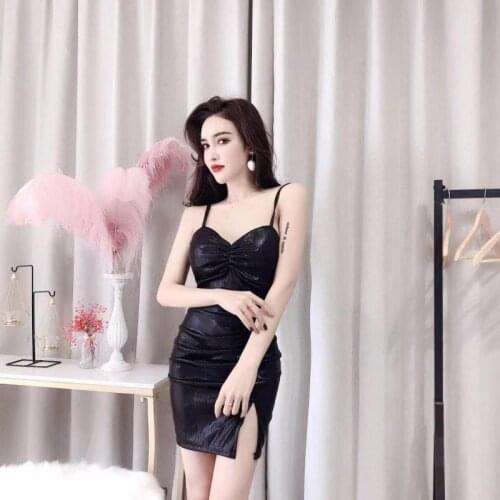 C1866 2020 summer womens sexy new fashion v-neck low cut backless slit slim shoulder-strap dress cheap wholesale