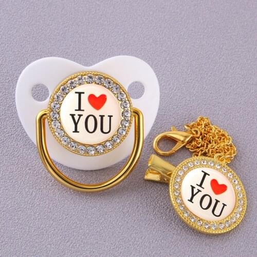 0-18 Months Luxury Crystals Diamond Baby Pacifier Rhinestones Blingbling Pacifier Clip I Love You Chupete de bebe Baby Feeding