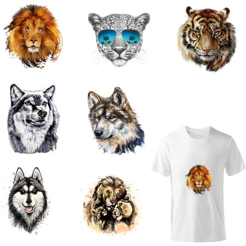 Men Boys Animal Patches For Clothing Iron On Thermal Stickers DIY Heat Transfer Washable Thermo Tiger Lion Leopard Wolf Dog