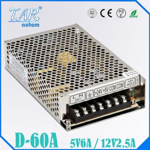 Double alimentation de sortie 60w 5V6A 12V2.5A puissance suply D-60A ac dc tension convertisseur haute qualite led alimentation