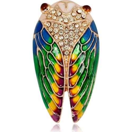 HC Delicate Enamel Rhinestones Cicada Women Brooches Pins Cute Insect Lapel Pins Kids Girl Gift Badges Backpack Brooch Jewelry F