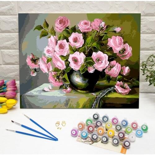 Framed Pink Flower Oil Painting by Number HandPainted Canvas Wall Art For Living Room Decoration Wall Art 40x50cm Unique Gifts