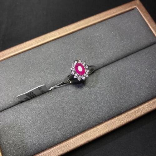 100% Natural Red Ruby Ring for Party 4*6mm Africa Ruby Silver Ring 925 Silver Ruby Jewelry Gift for Woman
