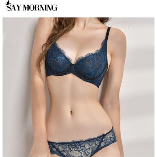 SAY MORNING Lace Underwear Bra Sets Women Sexy Transparent Underwear Panties Lace Lingerie Underwear Sets Push Up Bra Brief Sets