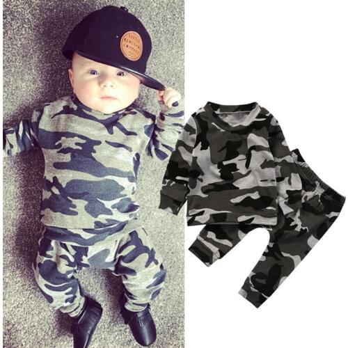 Newborn Baby Boy Girl Camouflage Print Clothes Sets Long Sleeve T-shirt Tops Pants Outfit Set Clothes