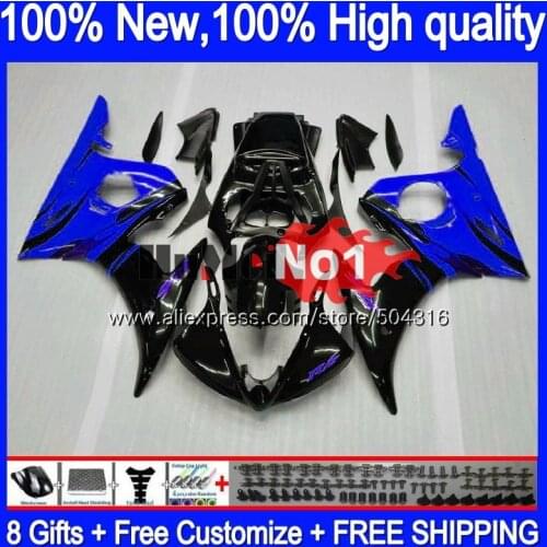 Body For YAMAHA YZF600 YZF R6 600CC YZF 600 R 6 CC 5MC.121 YZF-600 YZF-R6 2003 2004 2005 YZFR6 03 04 05 Fairings Blue flames