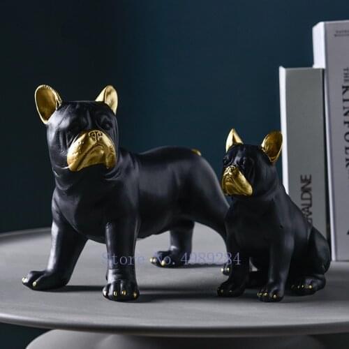 CREATIVE NORDIC RESIN SIMULATED ANIMAL GOLD FRENCH BULLDOG CRAFTS ORNAMENTS MODERN HOME BLACK DECORATION ACCESSORIES FIGURINE