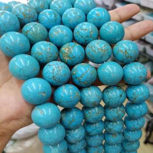 Round Genuine Natural Turquoises Stone Beads 18mm 20mm Loose Real Blue Gem Stone Beads For DIY Jewelry Making Strand 16