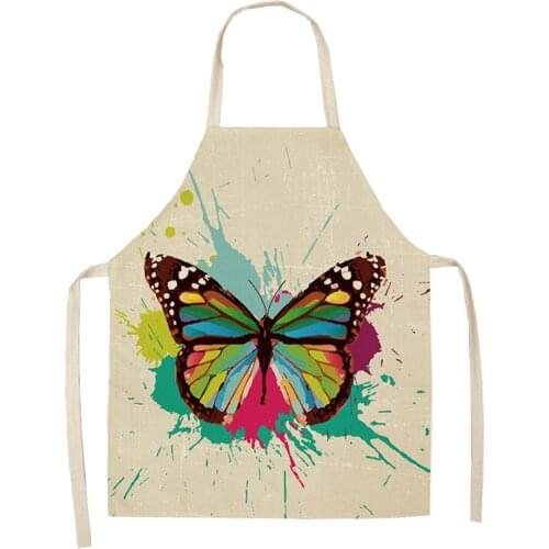 Butterfly Printed Pattern Kitchen Aprons Cotton Linen For Women Home Cooking Cleaning Baking Waist Bibs Pinafore apron for men