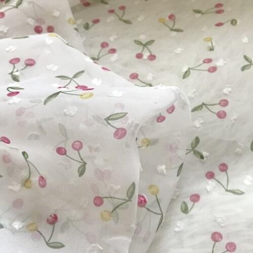 One meter summer high quality new Chiffon fabric Cherry print tissu Fashion dress clothing sewing