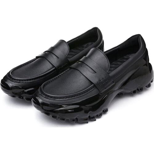 Youth trend Joker cowhide mens shoes Leather soft bottom anti-slip rubber shoes Lazy sports and leisure Lok Fu mens shoes