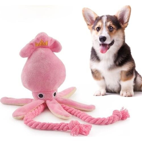 Cute Squid Small Dog Toy Sound BB Plush Pet Puppy Rope Toys Pink Chew Squeak Toys For Cat