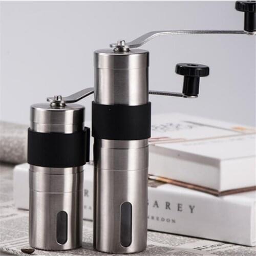 2-Size Silver Coffee Grinder Mini Stainless Steel Hand Manual Handmade Coffee Bean Burr Grinders Mill Kitchen Tool Grinders