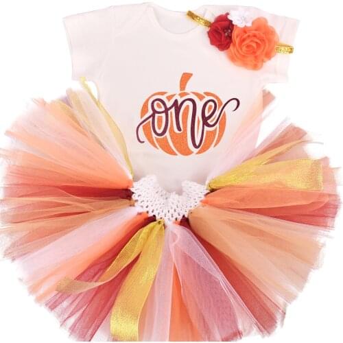 1 Year Baby Girls Pumpkin Theme Birthday Tutu outfit 1st Birthday Party costume Toddler Photo Props Cake Smash